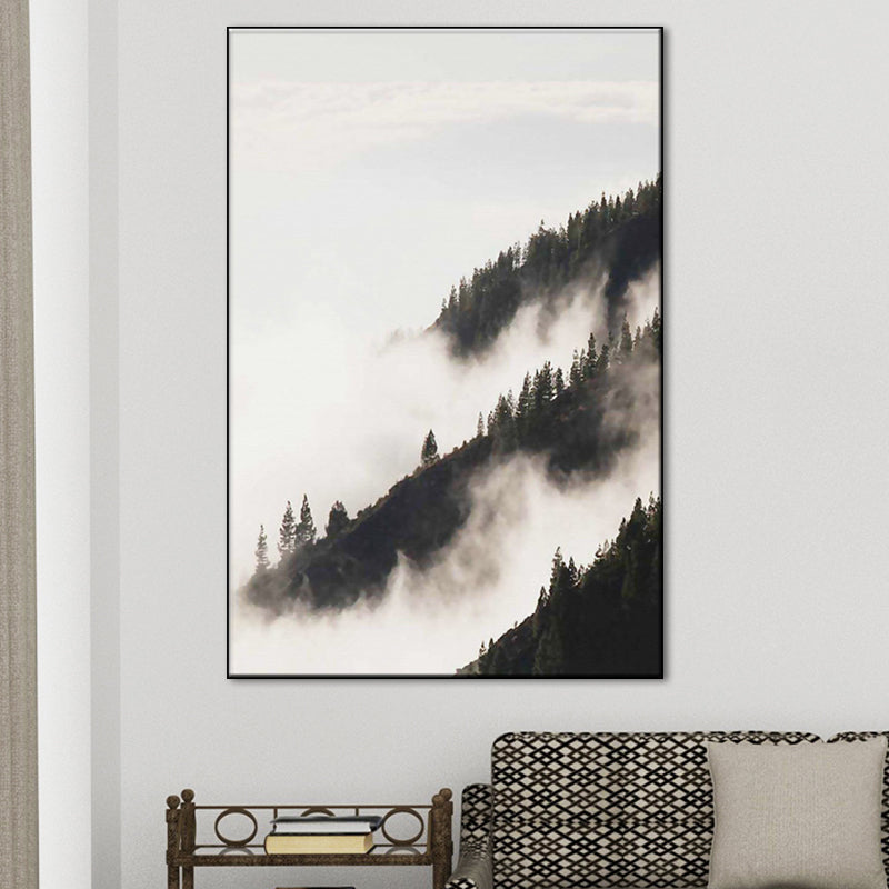 Foggy Natural Scenery Art Print in Grey Canvas Made Wall Decoration for Home, Textured