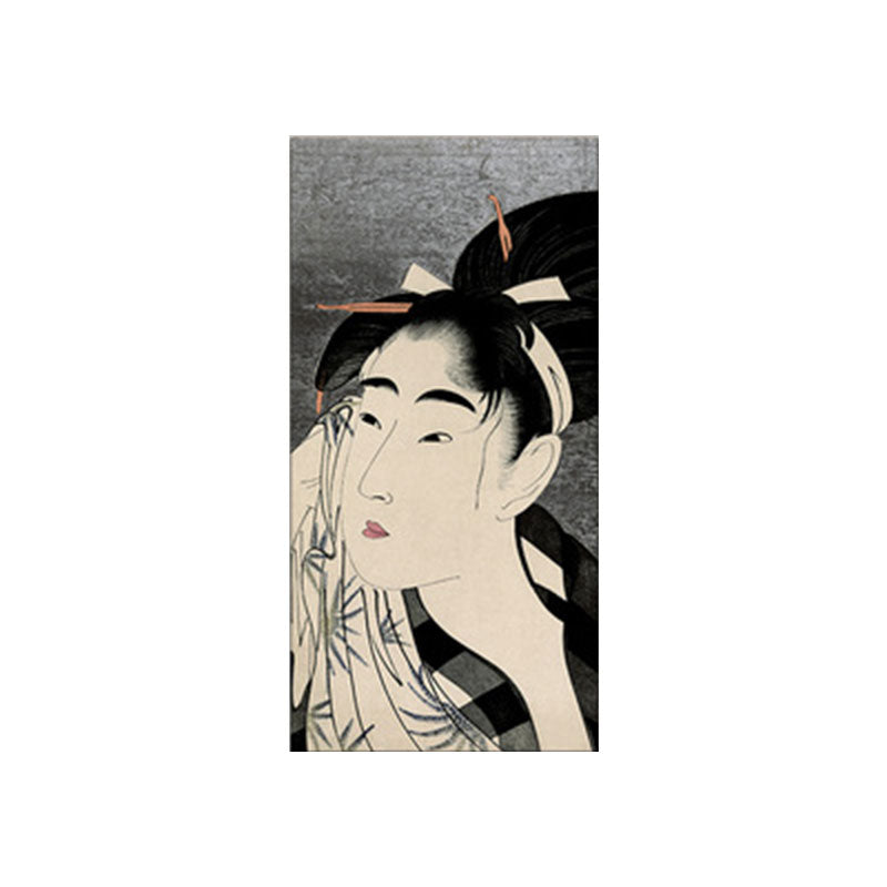 Japanese Ukiyoe-E Woman Painting Canvas Textured Pastel Color Wall Art for Tearoom