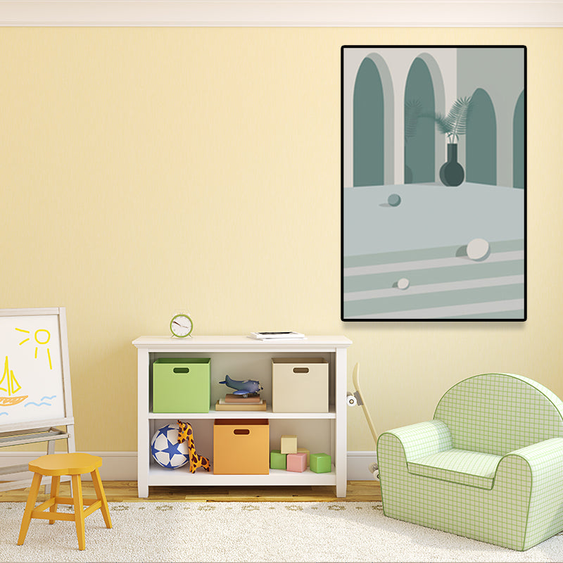 Scandinavian People Art Print Building Space Pastel Color Wrapped Canvas for Living Room