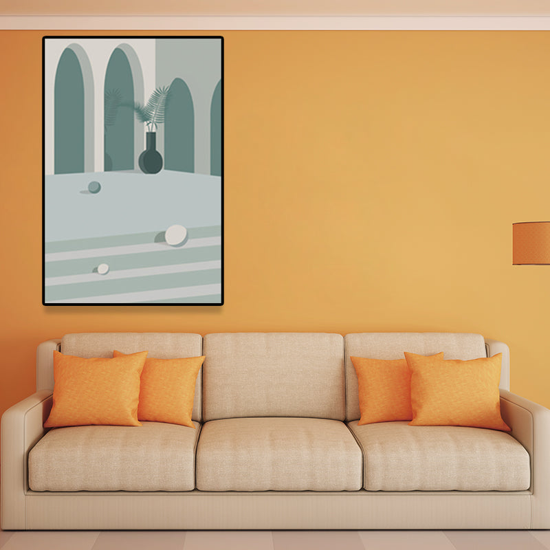 Scandinavian People Art Print Building Space Pastel Color Wrapped Canvas for Living Room