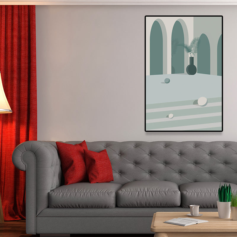 Scandinavian People Art Print Building Space Pastel Color Wrapped Canvas for Living Room