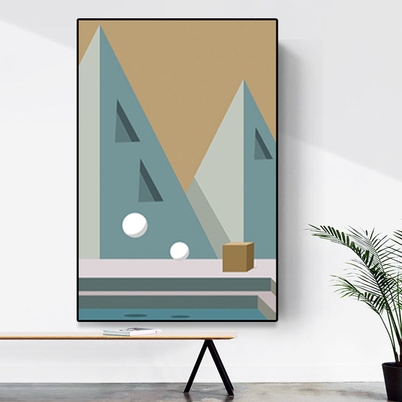 Scandinavian People Art Print Building Space Pastel Color Wrapped Canvas for Living Room