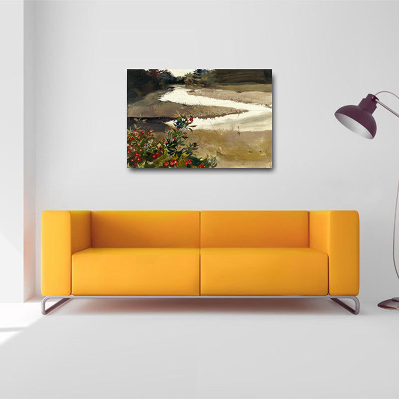 Beautiful Meandering Flow Wall Art House Interior Nature Scenery Canvas Print in Brown