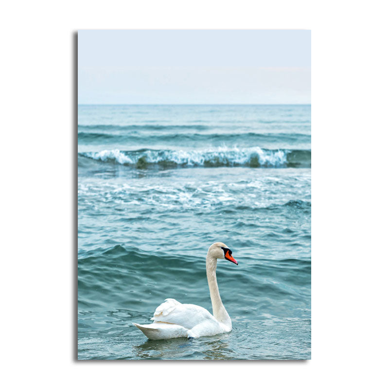 Modern Ocean Swan Canvas Print Blue and White Textured Wall Art for Bedroom