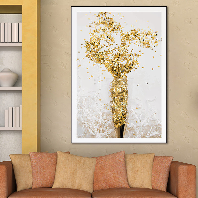 Canvas Home Decor Wall Art Minimalism Leaf and Gold Powder Paintings in Light Color