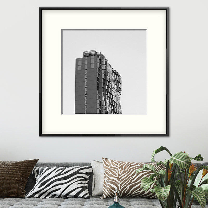 Top of Building Art Print Grey Canvas Square Wall Decor for Decorative, Multiple Sizes