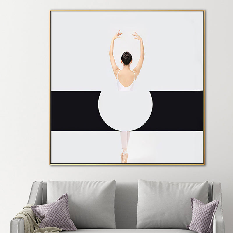 Ballet Girl Wrapped Canvas White Minimalism Square Wall Art Decor for Living Room