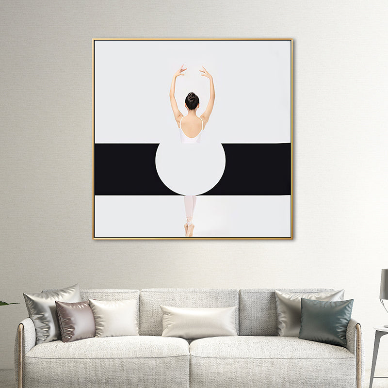 Ballet Girl Wrapped Canvas White Minimalism Square Wall Art Decor for Living Room