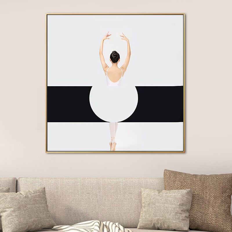 Ballet Girl Wrapped Canvas White Minimalism Square Wall Art Decor for Living Room