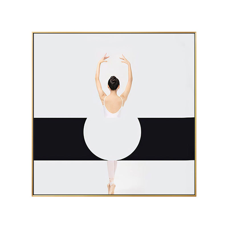 Ballet Girl Wrapped Canvas White Minimalism Square Wall Art Decor for Living Room