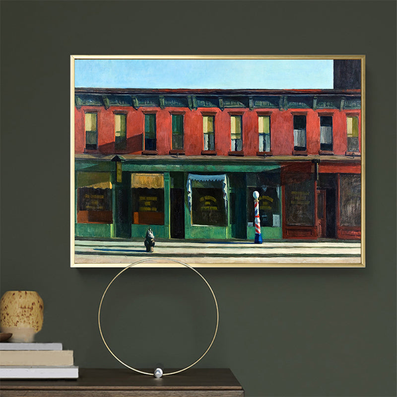 Store Front View Wall Art Living Room City Street Painting in Bright Color for Decor