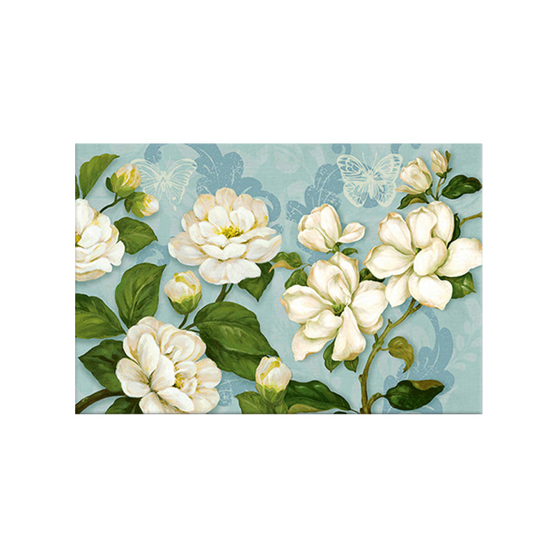 Big Blooming Magnolia Painting Canvas Art for Bedroom, Blue and White, Textured Surface