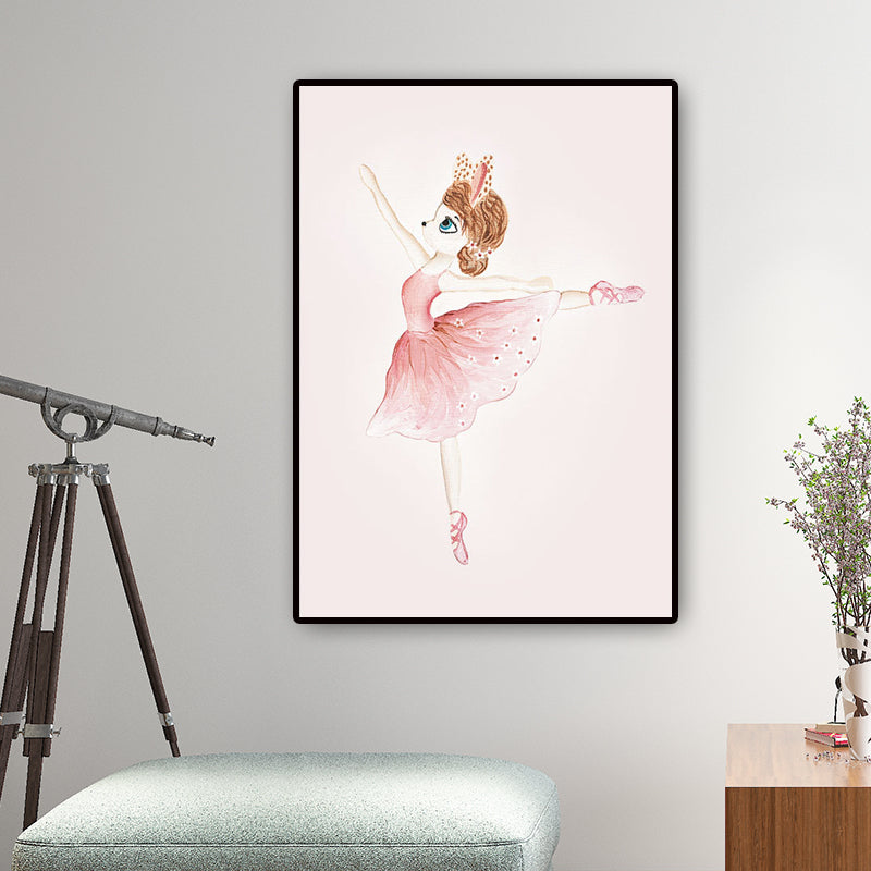 Pink Dancer Painting Canvas Print Textured Surface Glam Kids Bedroom Wall Art Decor