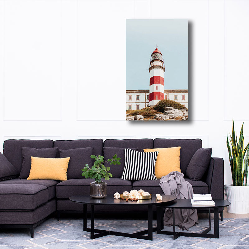 Lighthouse Canvas Wall Art Nautical Decorative for Living Room Paintings in Blue