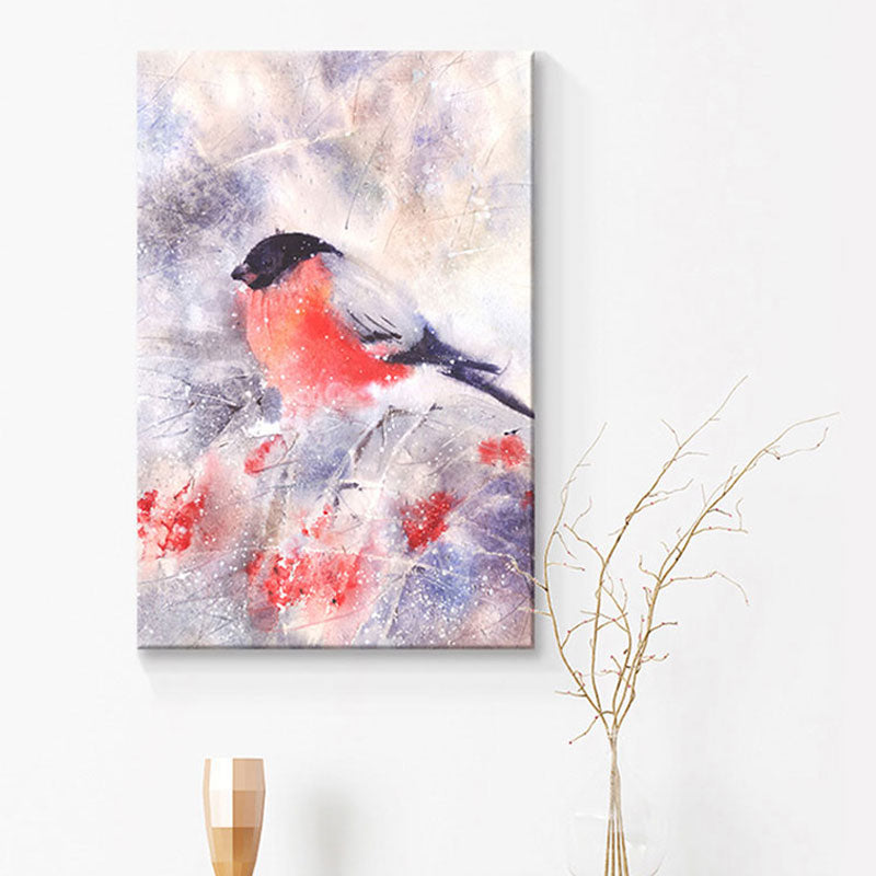 Rustic Bird Painting Canvas Print Pastel Color Textured Wall Art Decor for Living Room