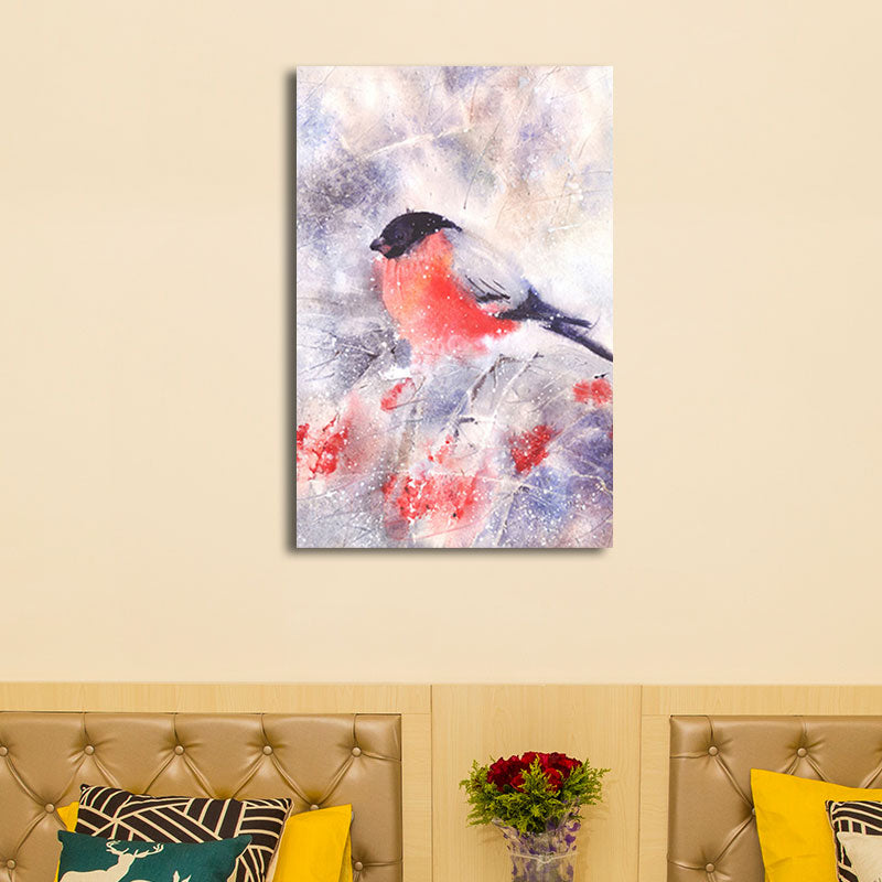 Rustic Bird Painting Canvas Print Pastel Color Textured Wall Art Decor for Living Room