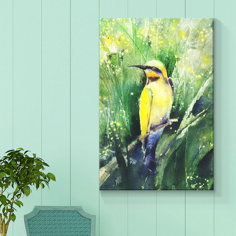 Rustic Bird Painting Canvas Print Pastel Color Textured Wall Art Decor for Living Room