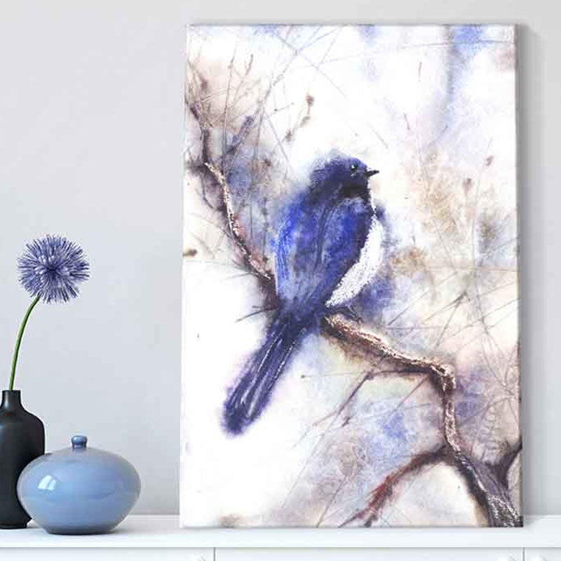 Rustic Bird Painting Canvas Print Pastel Color Textured Wall Art Decor for Living Room