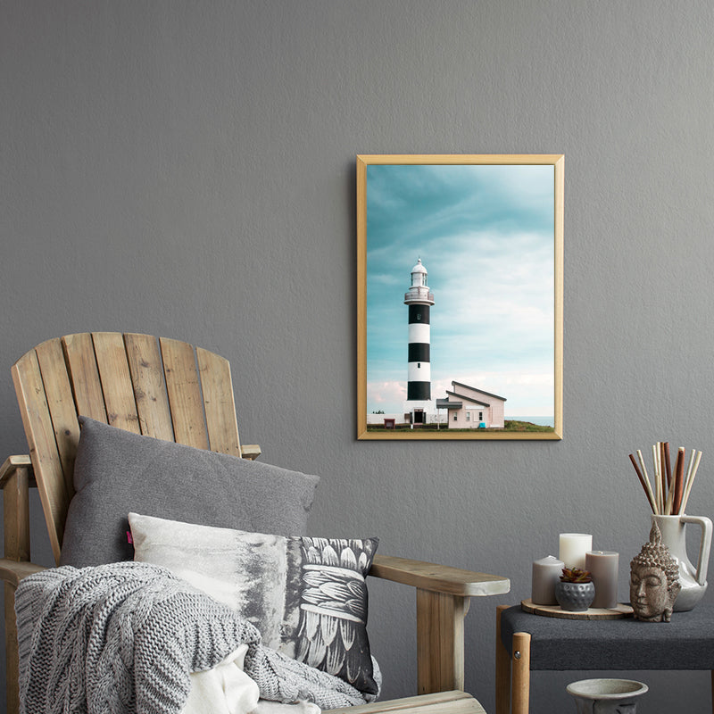 Lighthouse and Sky View Canvas Contemporary Textured Wall Art Print in Blue and White