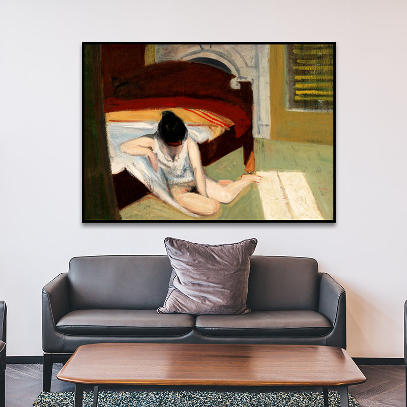 Edward Hopper Summer Interior Painting Modern Textured Canvas Wall Art in White for Room