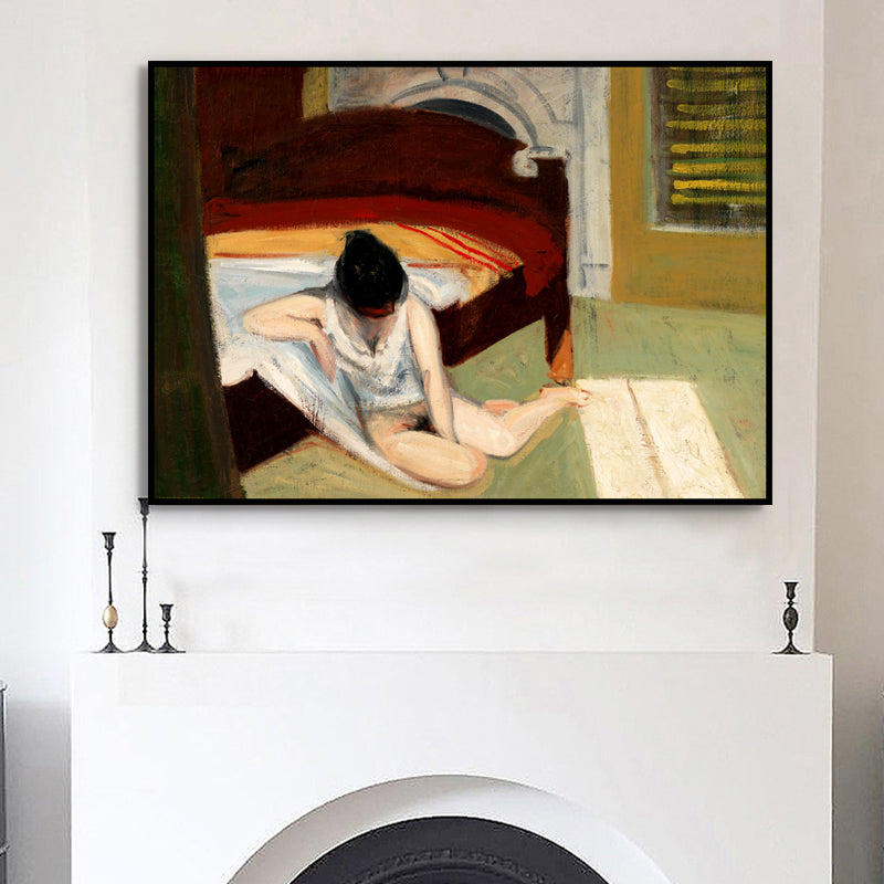 Edward Hopper Summer Interior Painting Modern Textured Canvas Wall Art in White for Room