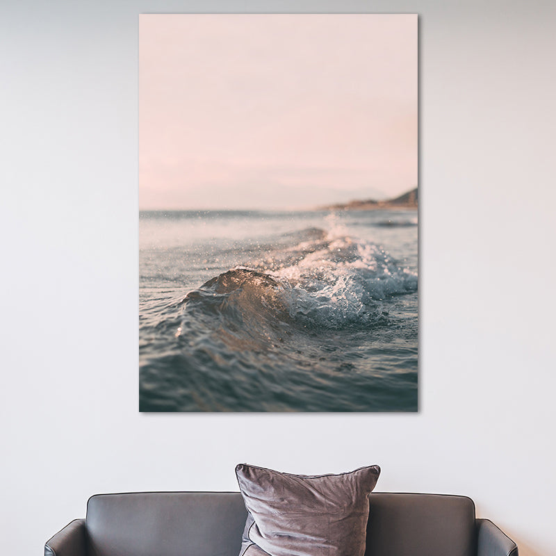 Contemporary Seascape Canvas Print Pink Photograph Sea Spray and Waves Wall Art