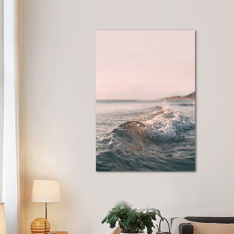 Contemporary Seascape Canvas Print Pink Photograph Sea Spray and Waves Wall Art