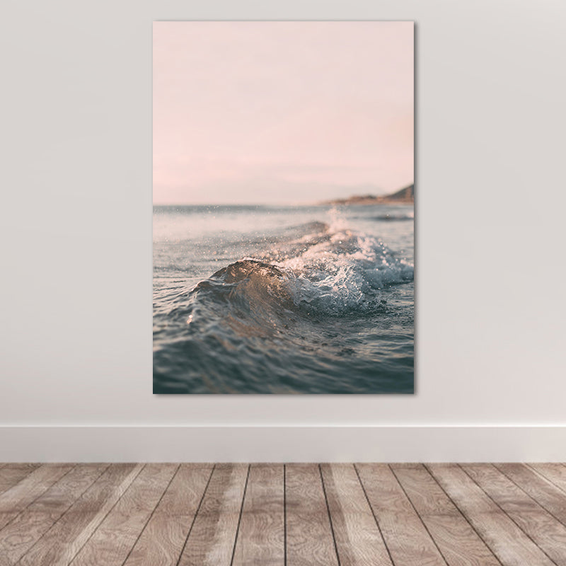 Contemporary Seascape Canvas Print Pink Photograph Sea Spray and Waves Wall Art