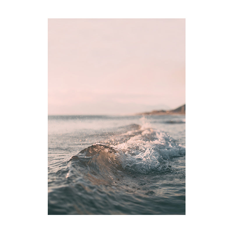 Contemporary Seascape Canvas Print Pink Photograph Sea Spray and Waves Wall Art