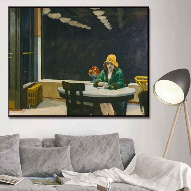 Traditional Painting in Green Edward Hopper Yellow Hat Woman Canvas Art Print for Home