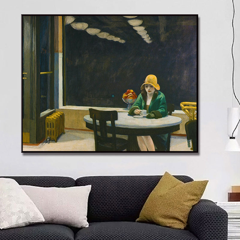 Traditional Painting in Green Edward Hopper Yellow Hat Woman Canvas Art Print for Home