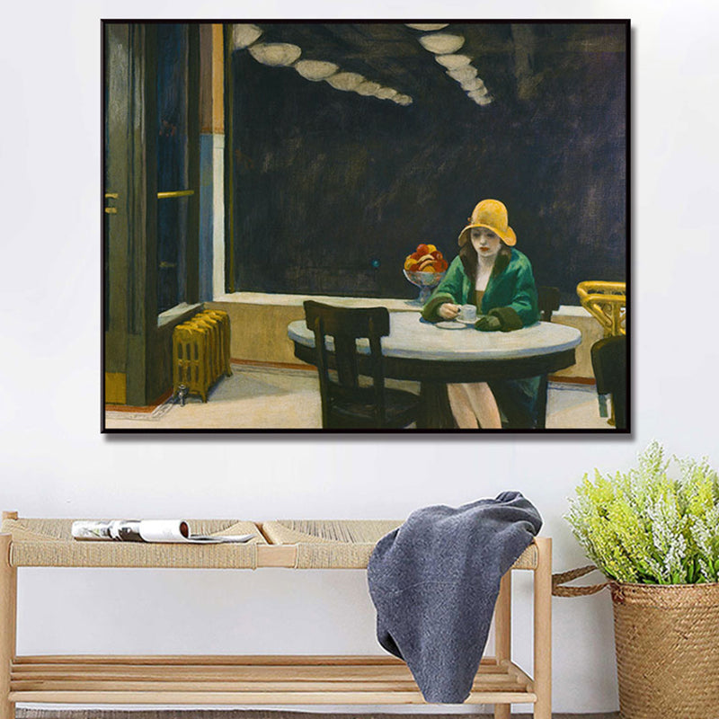 Traditional Painting in Green Edward Hopper Yellow Hat Woman Canvas Art Print for Home