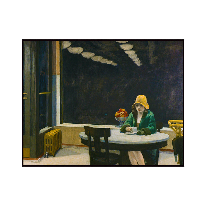 Traditional Painting in Green Edward Hopper Yellow Hat Woman Canvas Art Print for Home