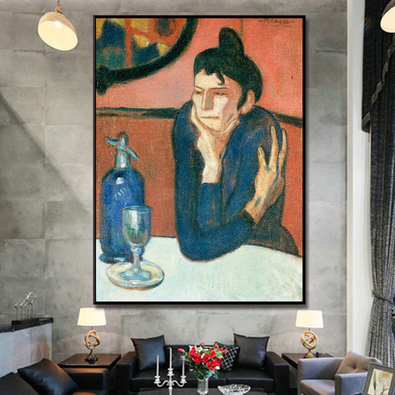 Red Traditional Wall Art the Absinthe Drinker Painting Canvas Print for Sitting Room