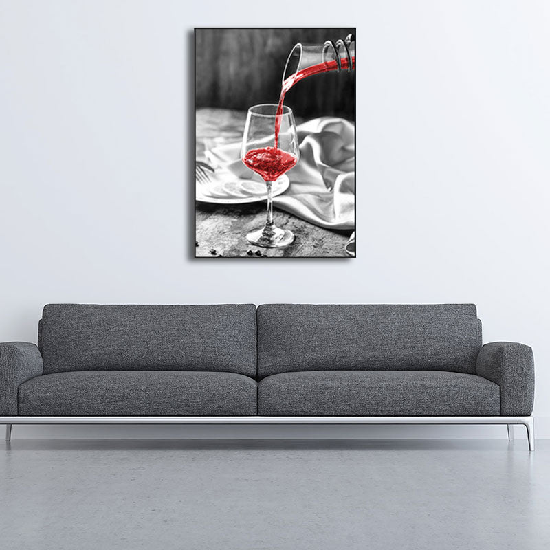 Red Modernist Canvas Art Luxury Wine and Glass Paintings for Restaurant, Multiple Size Options