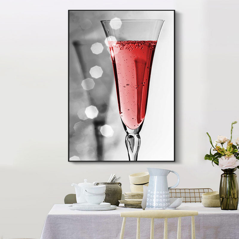 Red Modernist Canvas Art Luxury Wine and Glass Paintings for Restaurant, Multiple Size Options