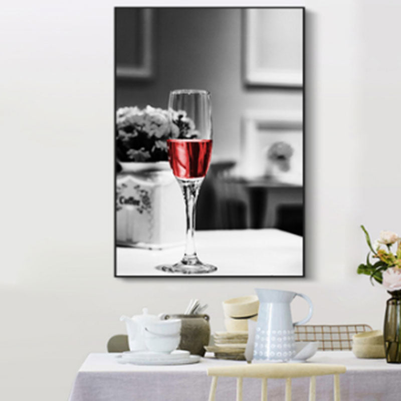 Red Modernist Canvas Art Luxury Wine and Glass Paintings for Restaurant, Multiple Size Options