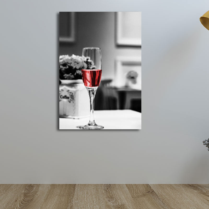 Red Modernist Canvas Art Luxury Wine and Glass Paintings for Restaurant, Multiple Size Options