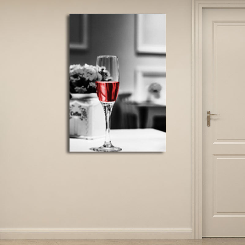 Red Modernist Canvas Art Luxury Wine and Glass Paintings for Restaurant, Multiple Size Options