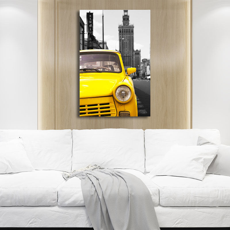 City Traffic View Art Print Yellow and Grey Canvas Wall Decor for Home, Textured