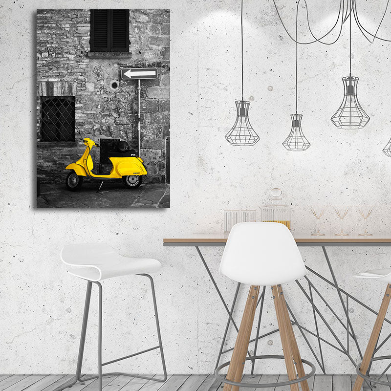 City Traffic View Art Print Yellow and Grey Canvas Wall Decor for Home, Textured