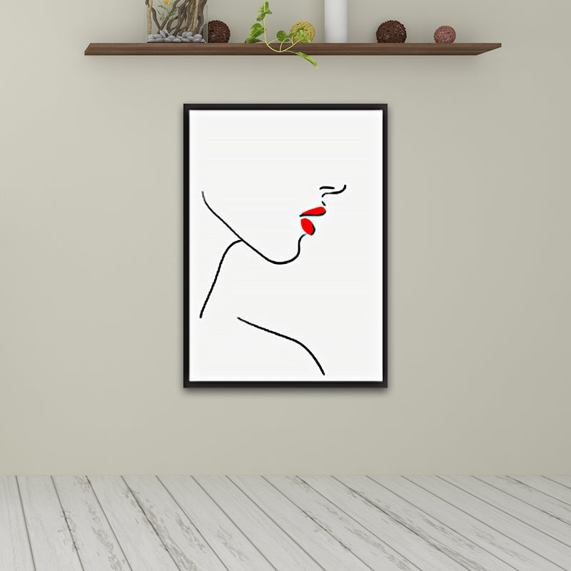 Minimalism Girls'Face Canvas Red Kitchen Wall Art Decor, Multiple Sizes Available