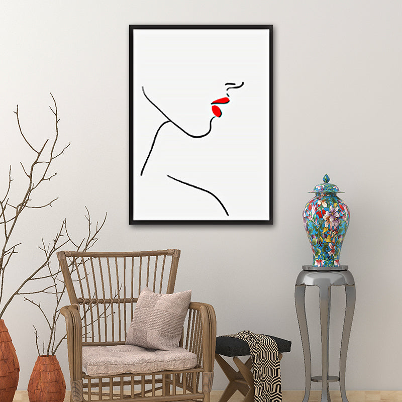 Minimalism Girls'Face Canvas Red Kitchen Wall Art Decor, Multiple Sizes Available