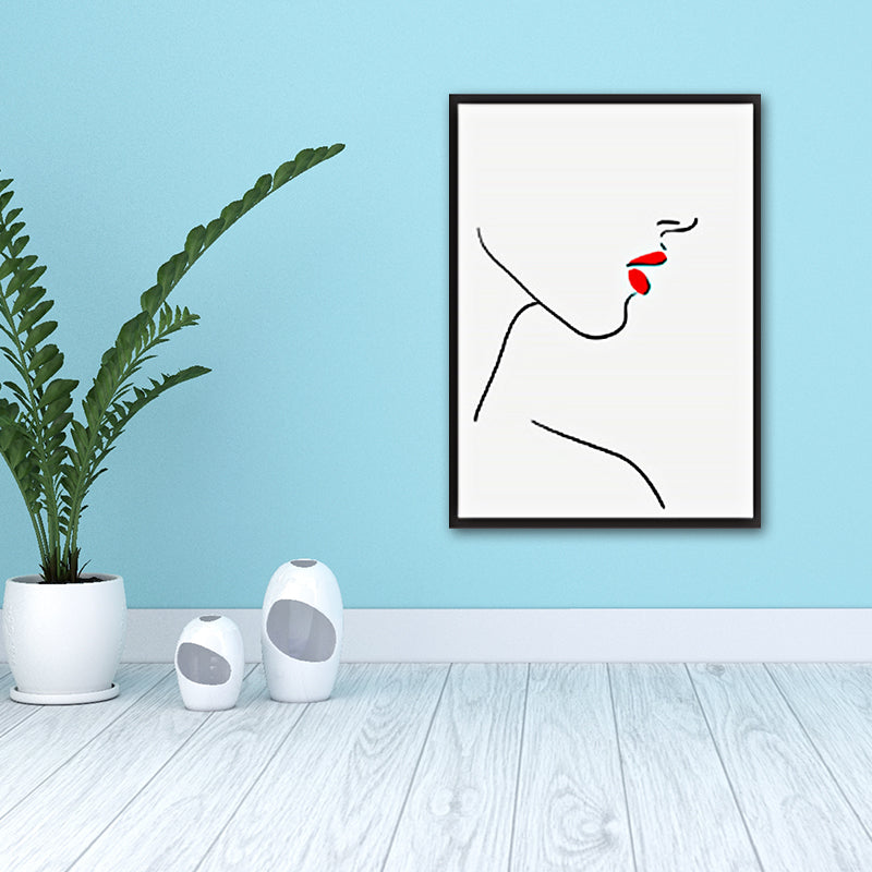 Minimalism Girls'Face Canvas Red Kitchen Wall Art Decor, Multiple Sizes Available