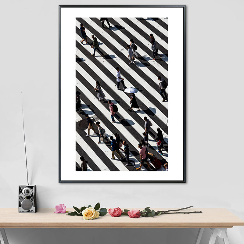 Zebra Crossing Wall Art Black and White Modernist Wrapped Canvas for Sitting Room