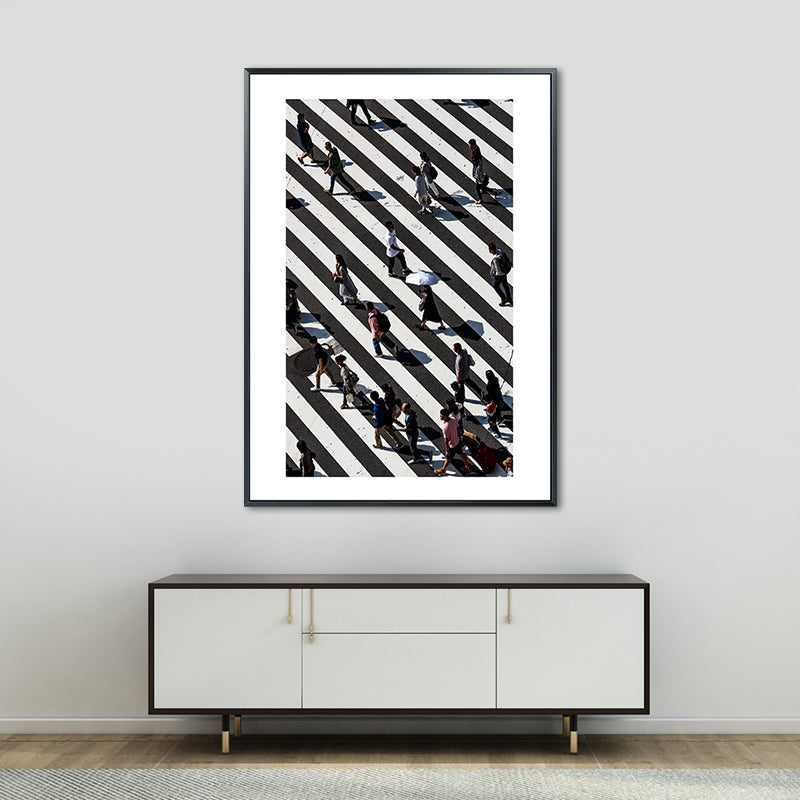 Zebra Crossing Wall Art Black and White Modernist Wrapped Canvas for Sitting Room