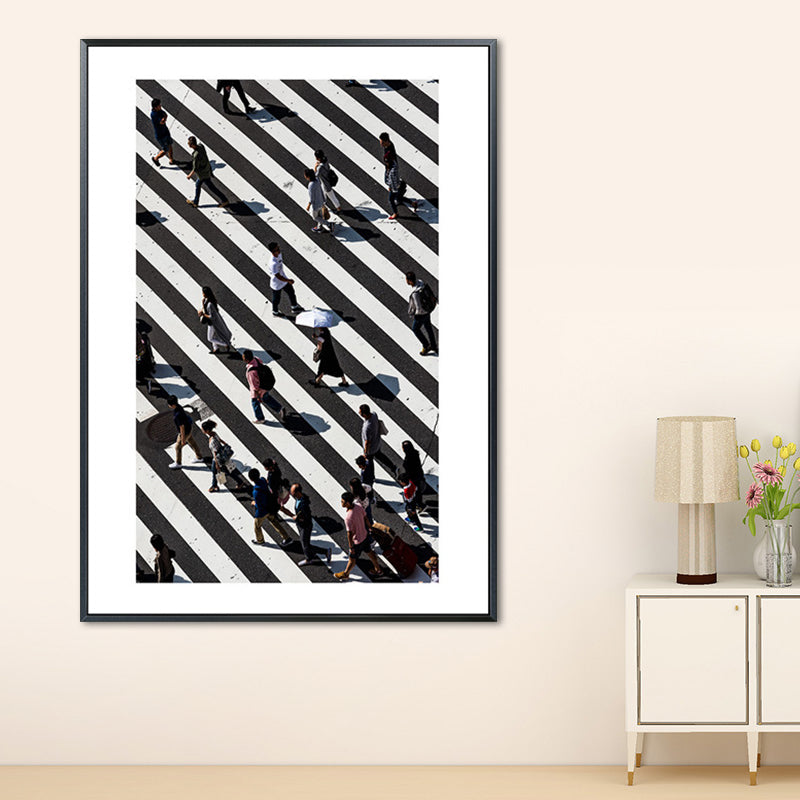 Zebra Crossing Wall Art Black and White Modernist Wrapped Canvas for Sitting Room