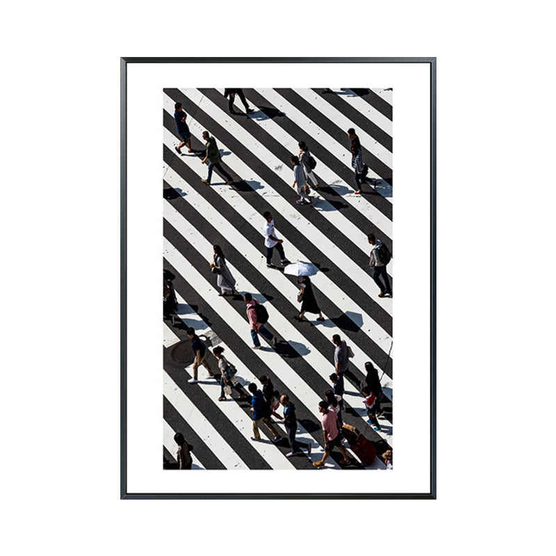 Zebra Crossing Wall Art Black and White Modernist Wrapped Canvas for Sitting Room