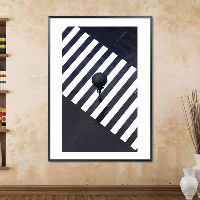 Zebra Crossing Wall Art Black and White Modernist Wrapped Canvas for Sitting Room