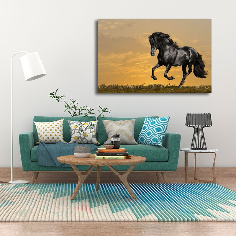 Photographs Modern Canvas Wall Art with Steed Running Pattern in Dark Color for Room